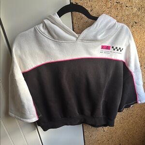 Kendall and Kylie: Black and White Cropped Hoodie with Pink Accents